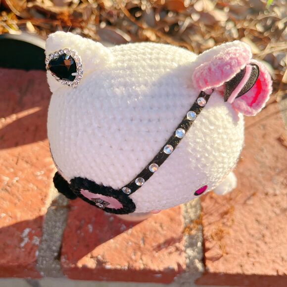 Hello Kitty Black Pink Style Crochet Doll | Handmade Gothic Hello Kitty - Picture 8 of 11